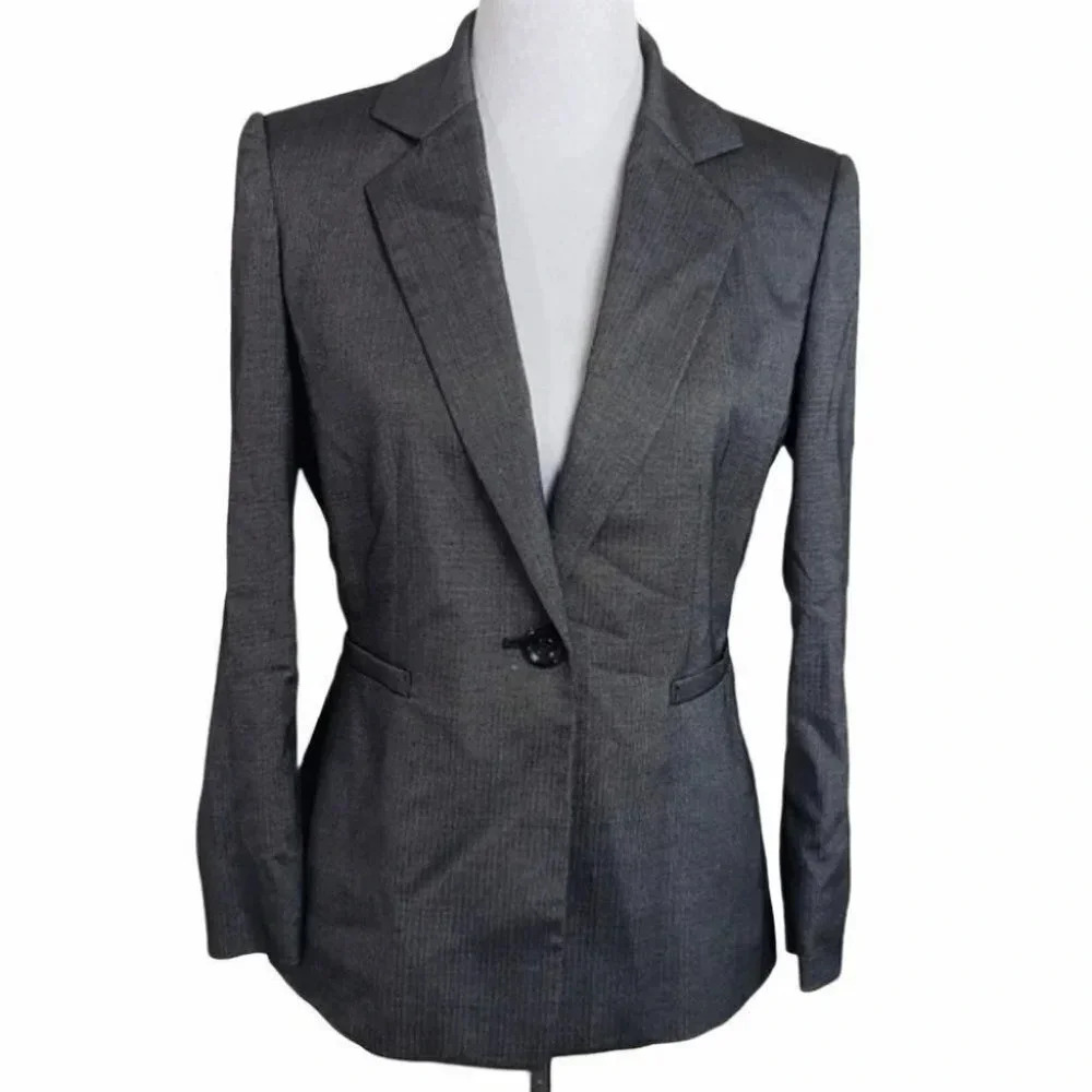Tahari Arthur S. Levine Blazer 6P Gray Pinstripe 1 Button Professional Jacket